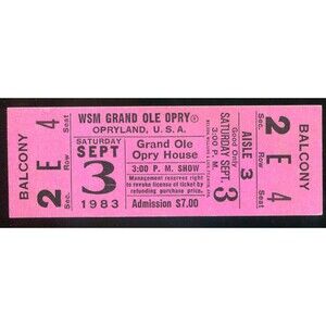Vintage 1983 Grand Ole Opry Unused Concert Ticket Stub Nashville TN